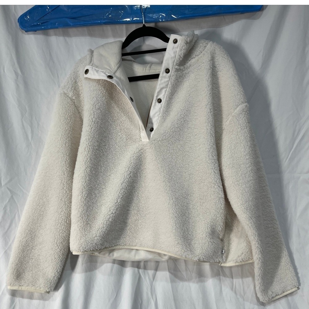 Eddie Bauer Chill Out Fleece Hoodie Womens XL Ivory Sherpa Pullover Snap 6454
